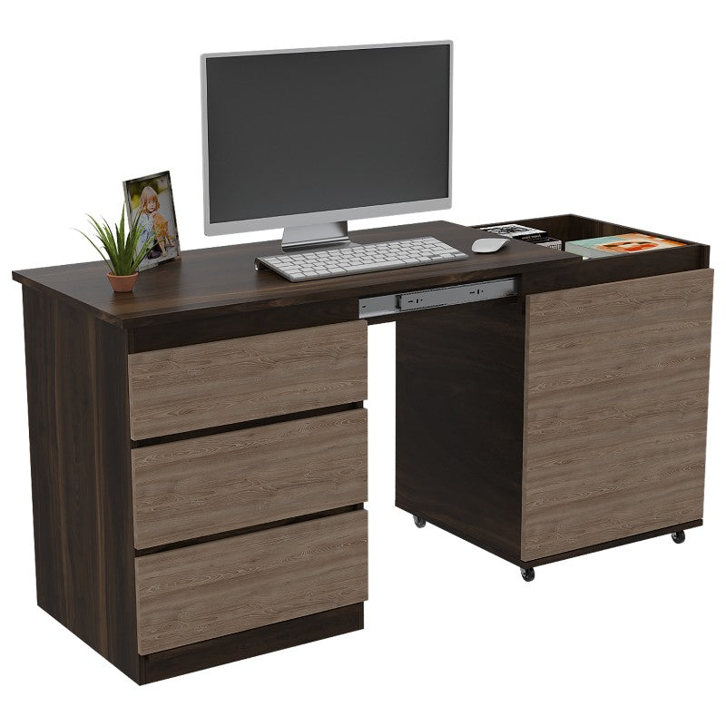 Escritorio Office, Habano y Miel, con tres cajones deslizables y con amplio espacio de trabajo - vista 1