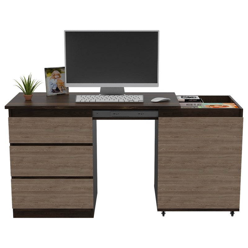 Escritorio Office, Habano y Miel, con tres cajones deslizables y con amplio espacio de trabajo - vista 4
