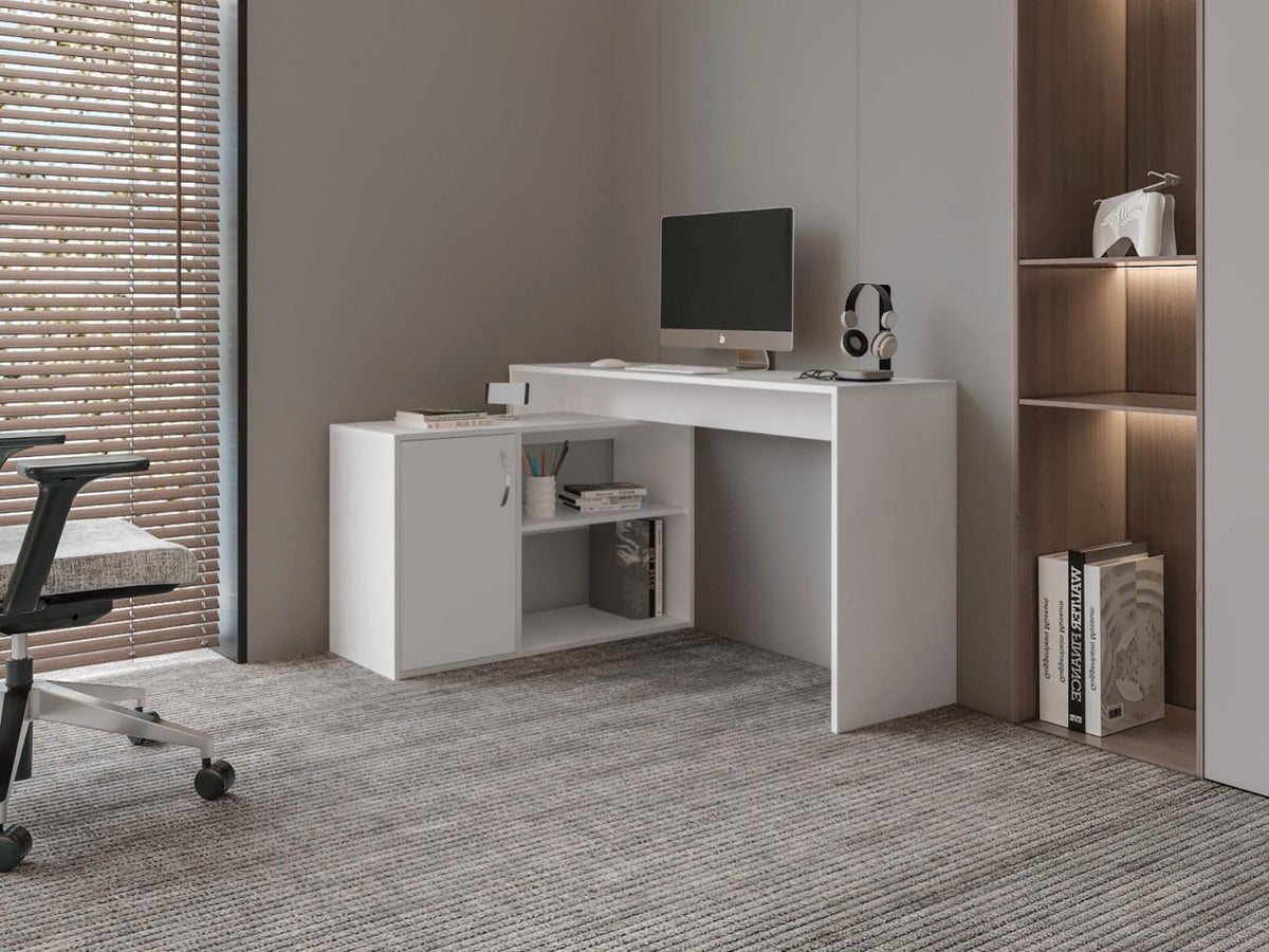 Escritorio En L Una Puerta, Blanco Duqueza, con amplio espacio de trabajo - vista 3