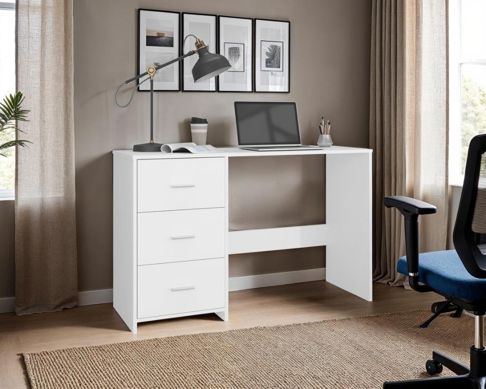 Escritorio Eco, Blanco Duqueza, con Tres Cajoneras Manijas Metálicas y Amplio Espacio de Almacenamiento - vista 1
