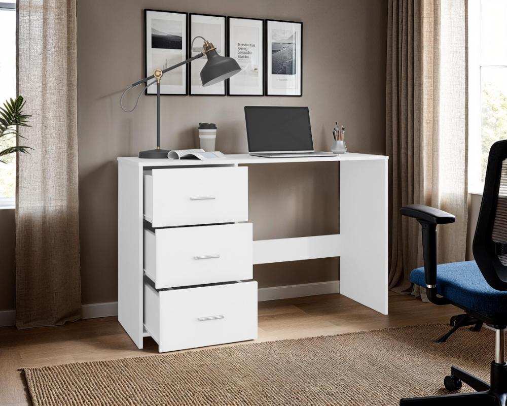 Escritorio Eco, Blanco Duqueza, con Tres Cajoneras Manijas Metálicas y Amplio Espacio de Almacenamiento - vista 2