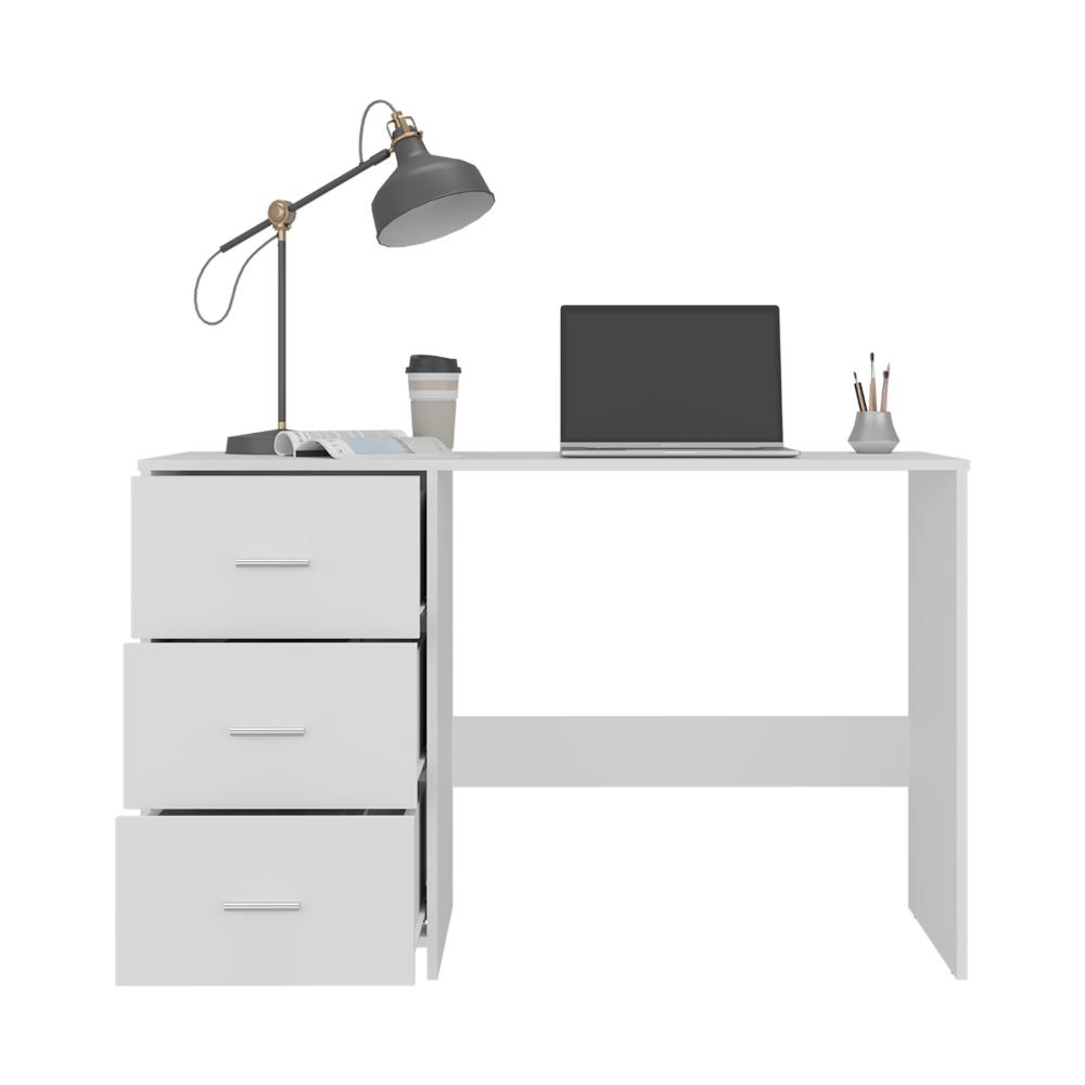 Escritorio Eco, Blanco Duqueza, con Tres Cajoneras Manijas Metálicas y Amplio Espacio de Almacenamiento - vista 6