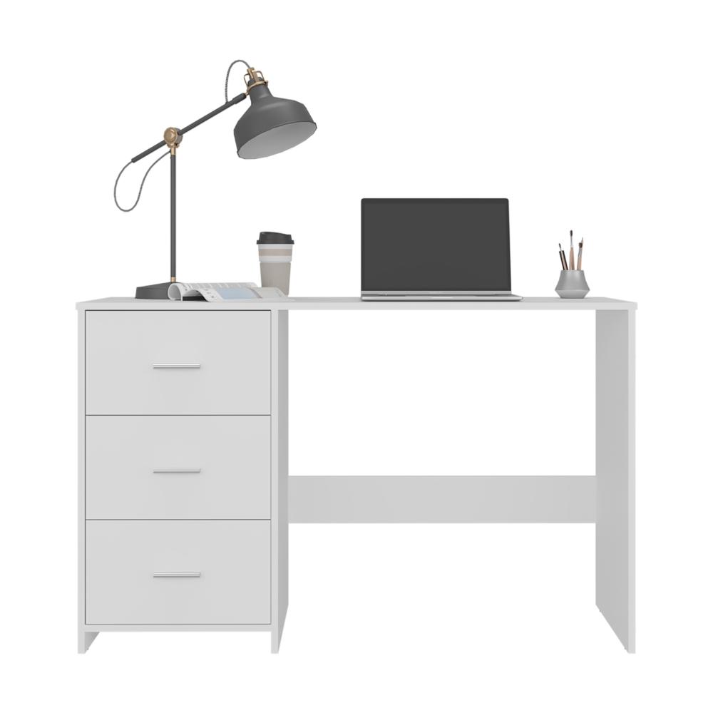Escritorio Eco, Blanco Duqueza, con Tres Cajoneras Manijas Metálicas y Amplio Espacio de Almacenamiento - vista 5