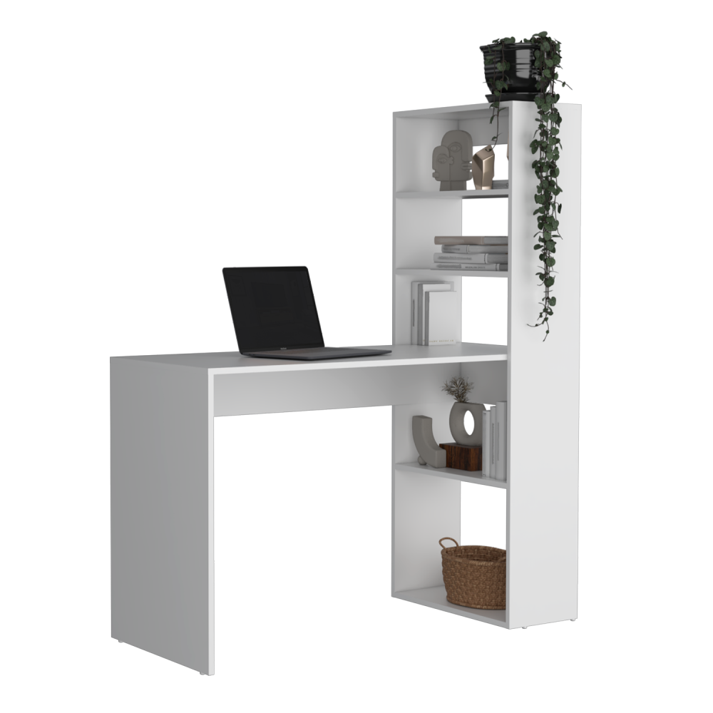 Escritorio Estantería Z 120, Blanco y Duna, con tres entrepaños y amplio espacio de trabajo - vista 1
