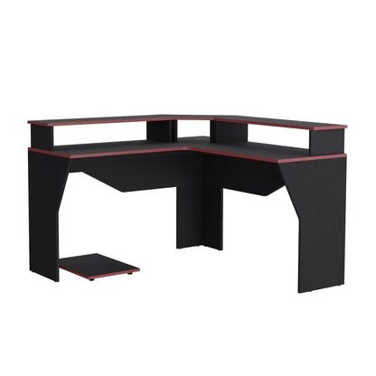 Escritorio Gamer En L Con 2 Niveles Para Monitores Guma - Wengue / Canto Rojo