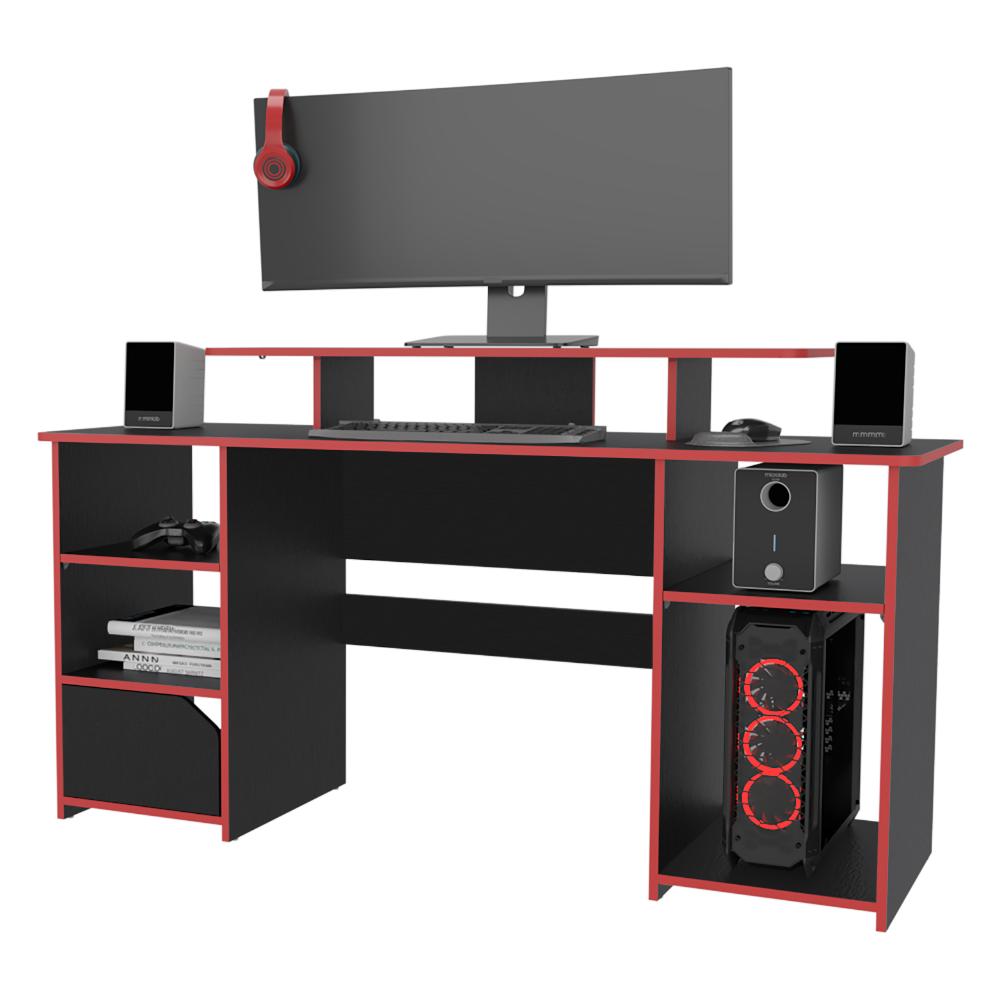 Escritorio Gamer Kein, Wengue y Rojo, con Espacio Adicional para Pantallas - vista 3