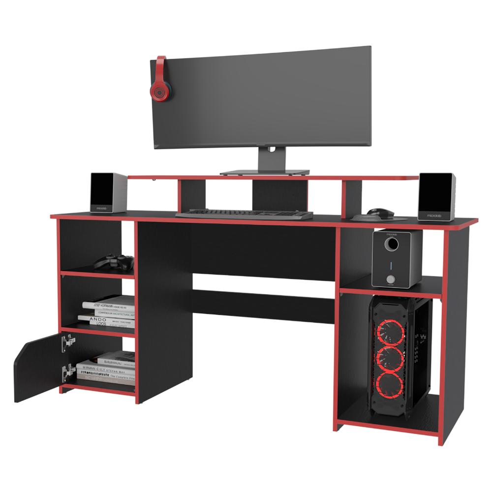 Escritorio Gamer Kein, Wengue y Rojo, con Espacio Adicional para Pantallas - vista 4