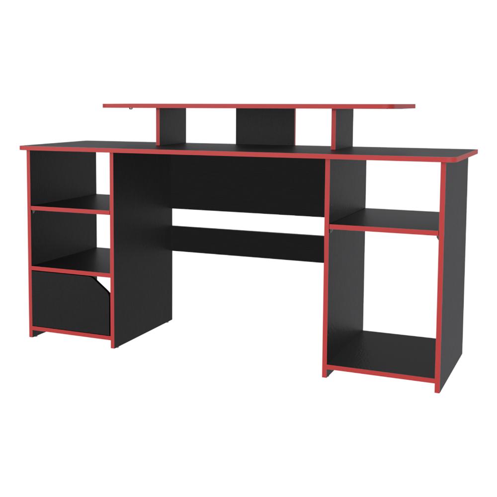 Escritorio Gamer Kein, Wengue y Rojo, con Espacio Adicional para Pantallas - vista 5