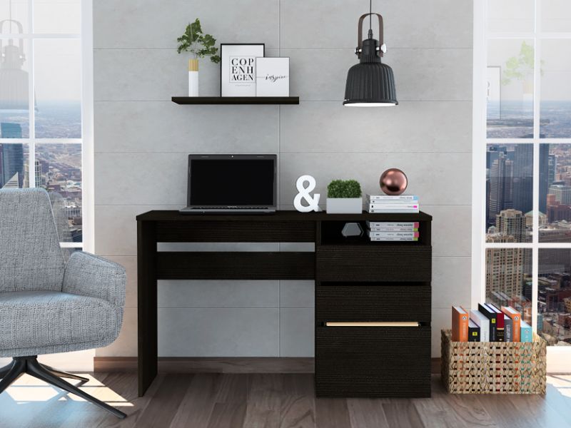 Escritorio Dublin, Wengue, con dos cajones deslizables, un cajón archivador y amplio espacio de trabajo - vista 2