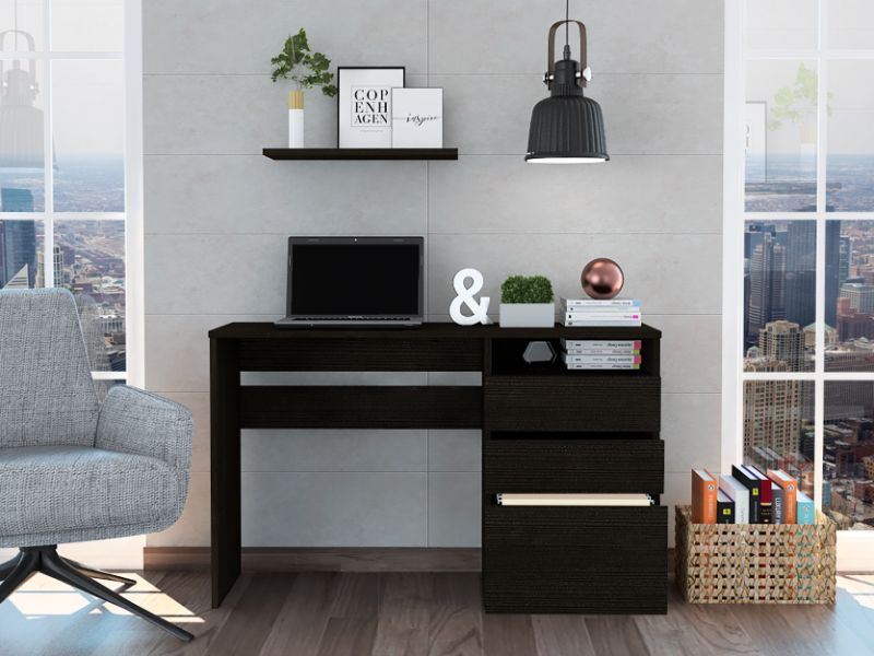 Escritorio Dublin, Wengue, con dos cajones deslizables, un cajón archivador y amplio espacio de trabajo - vista 4