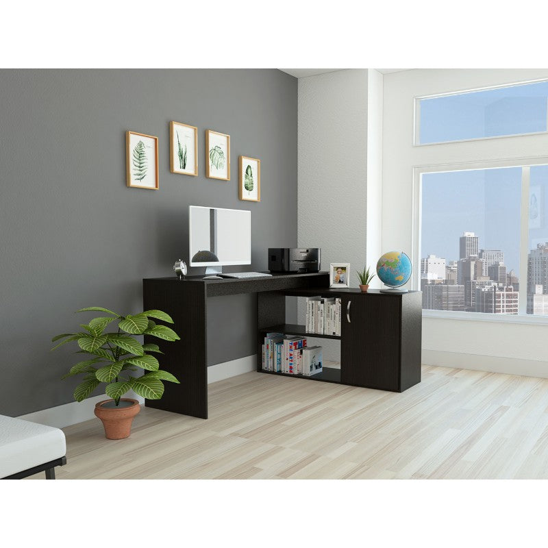 Escritorio Axis, Wengue Negro, con una puerta batiente y múltiples entrepaños - vista 1