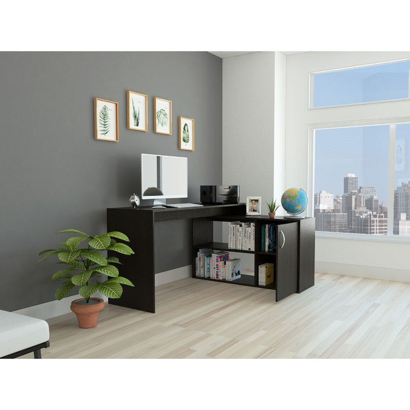 Escritorio Axis, Wengue Negro, con una puerta batiente y múltiples entrepaños - vista 2