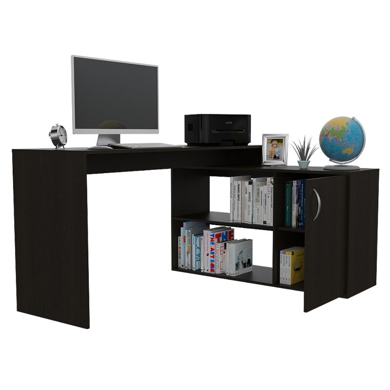 Escritorio Axis, Wengue Negro, con una puerta batiente y múltiples entrepaños - vista 3