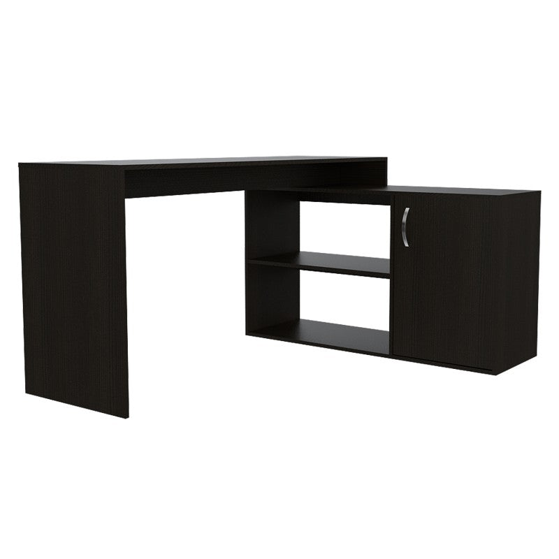 Escritorio Axis, Wengue Negro, con una puerta batiente y múltiples entrepaños - vista 4