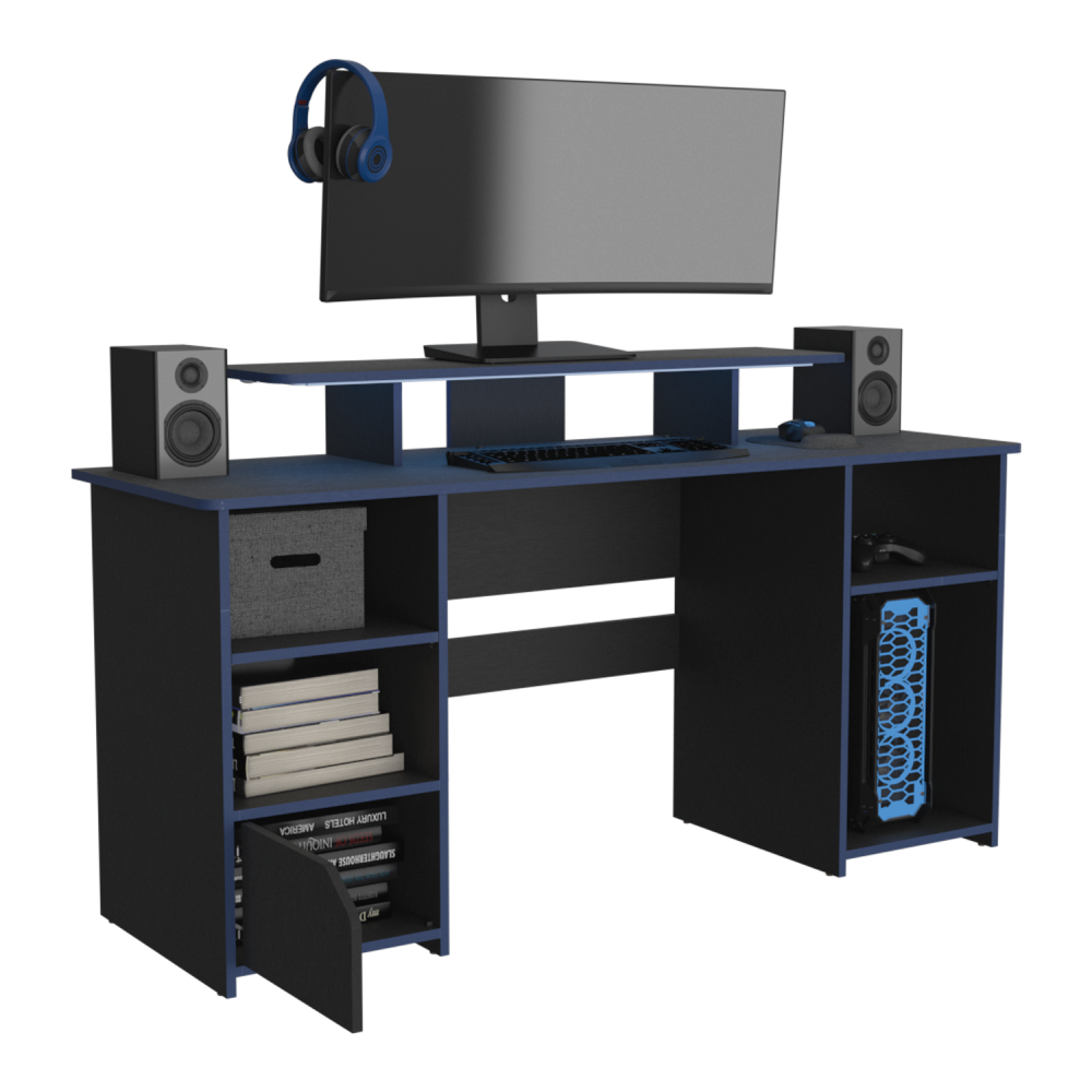 Escritorio Gamer Keria, Wengue y Canto, con varios entrepaños para colocar objetos - vista 4
