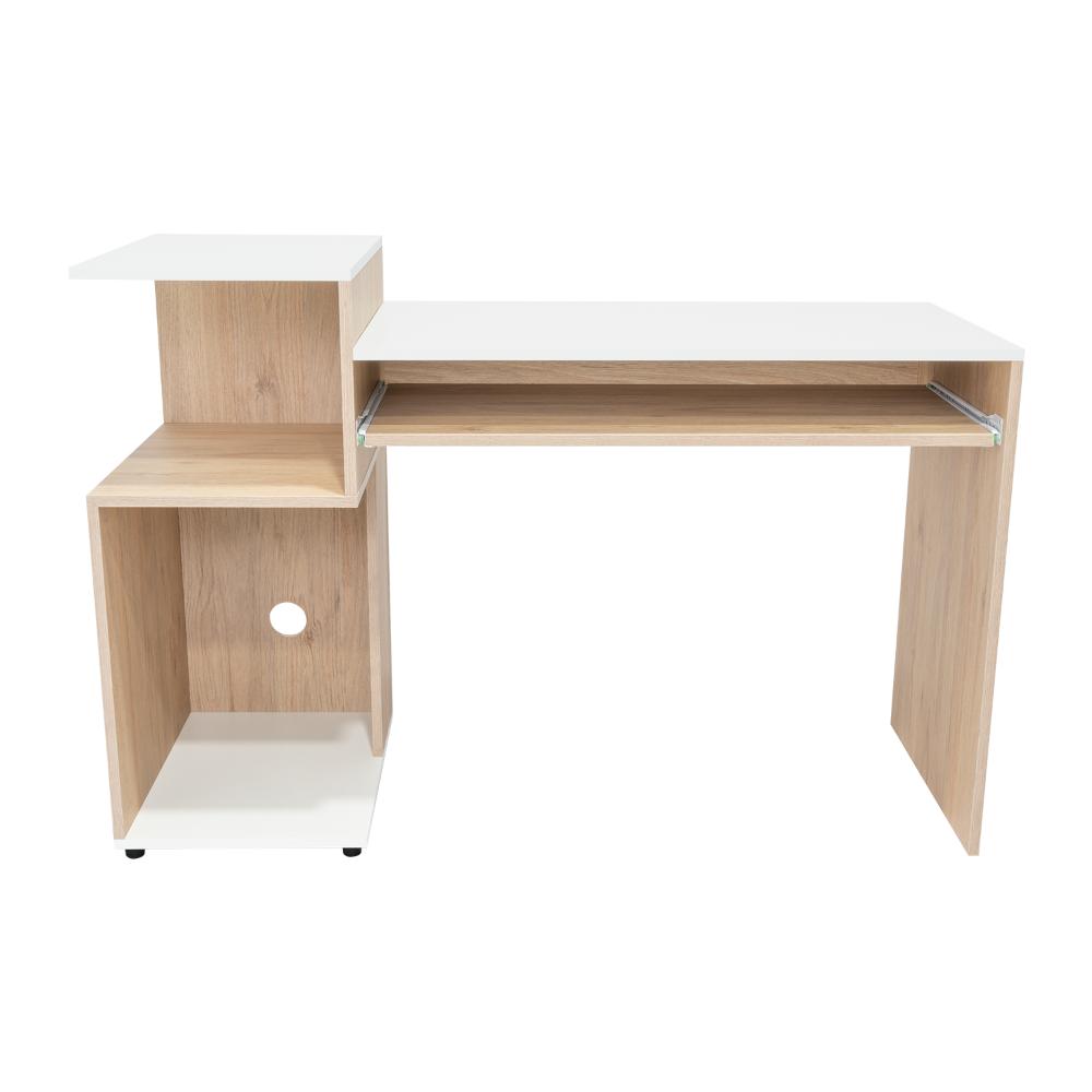 Escritorio Atlanter, Rovere y Blanco, con Bandeja Porta Teclado Deslizable y Espacio Para Artículos de Estudio - vista 4
