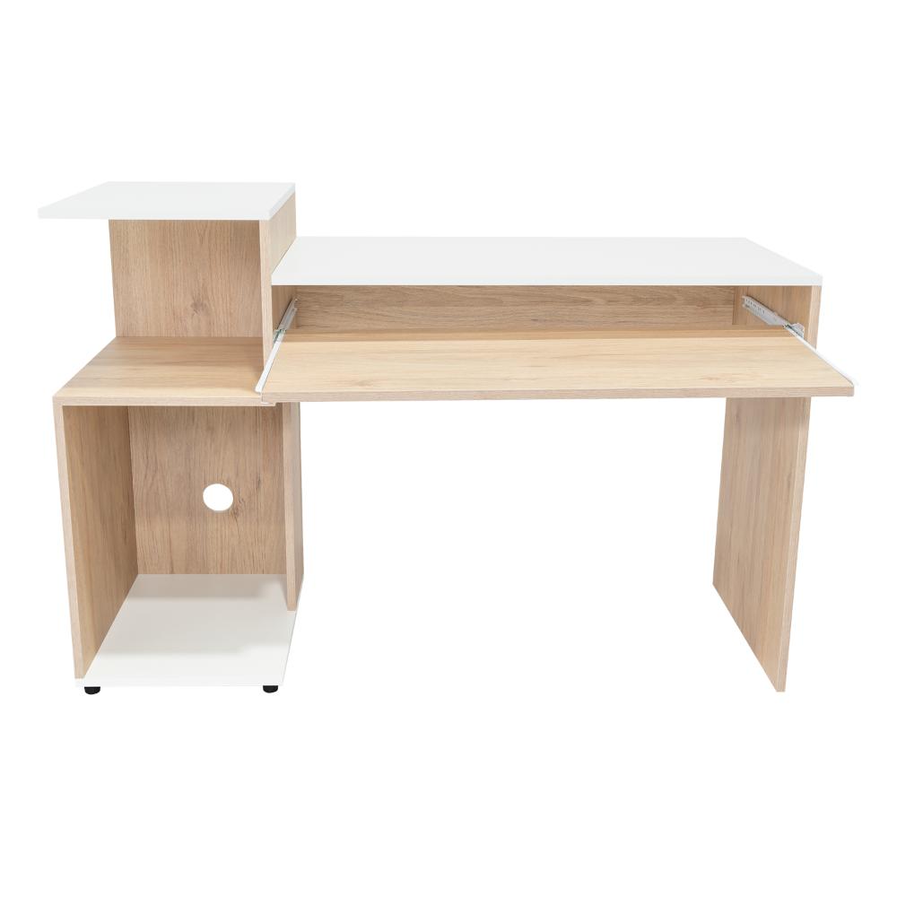 Escritorio Atlanter, Rovere y Blanco, con Bandeja Porta Teclado Deslizable y Espacio Para Artículos de Estudio - vista 5