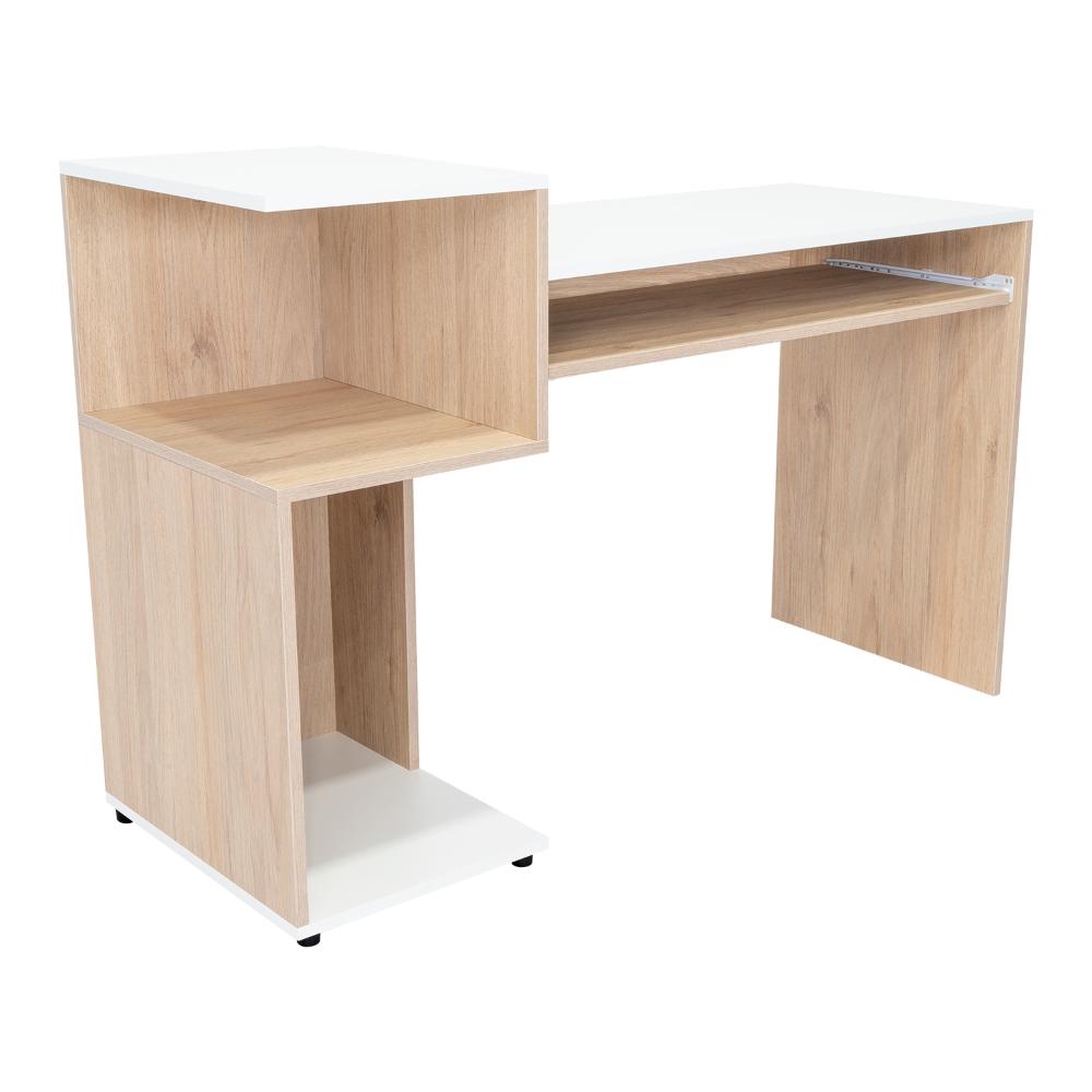 Escritorio Atlanter, Rovere y Blanco, con Bandeja Porta Teclado Deslizable y Espacio Para Artículos de Estudio - vista 2