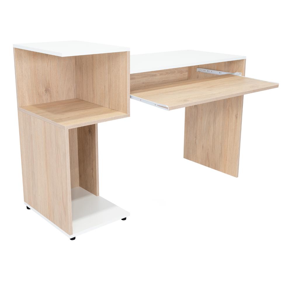 Escritorio Atlanter, Rovere y Blanco, con Bandeja Porta Teclado Deslizable y Espacio Para Artículos de Estudio - vista 3