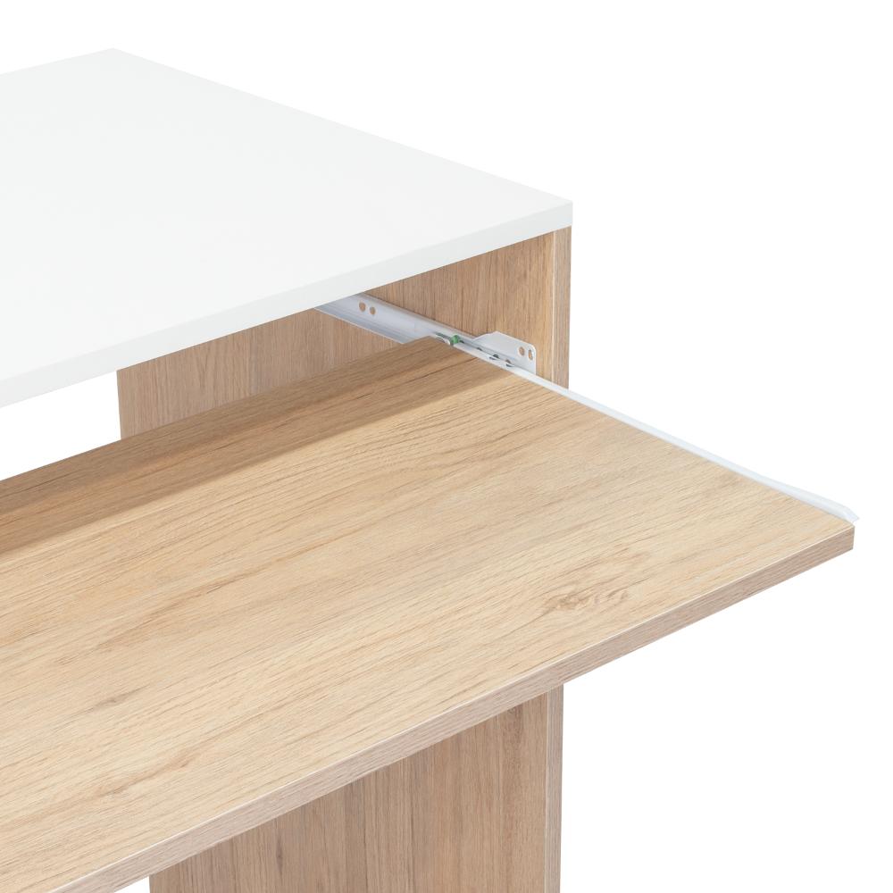 Escritorio Atlanter, Rovere y Blanco, con Bandeja Porta Teclado Deslizable y Espacio Para Artículos de Estudio - vista 6