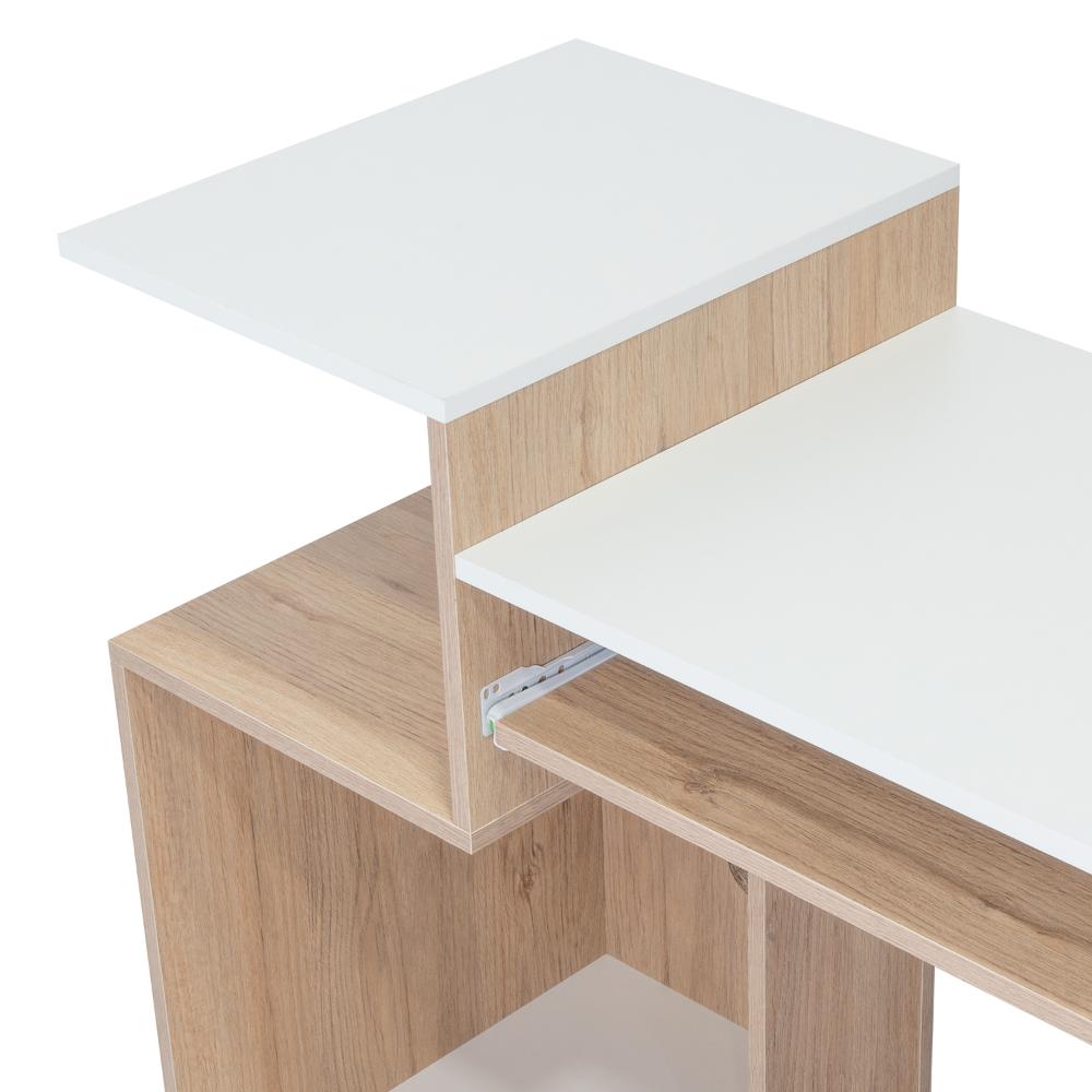 Escritorio Atlanter, Rovere y Blanco, con Bandeja Porta Teclado Deslizable y Espacio Para Artículos de Estudio - vista 7