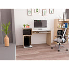 Escritorio Atlanter, Rovere y Blanco, con Bandeja Porta Teclado Deslizable y Espacio Para Artículos de Estudio - vista 1