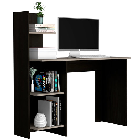 Escritorio Recto Con Biblioteca Office W-120 - Wengue / Ceniza