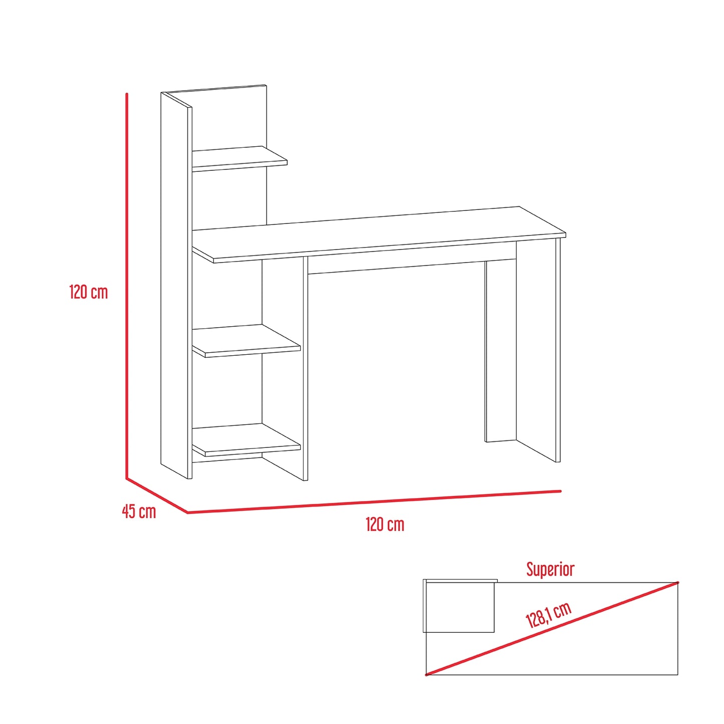 Escritorio Recto Con Biblioteca Office W-120 - Wengue / Ceniza