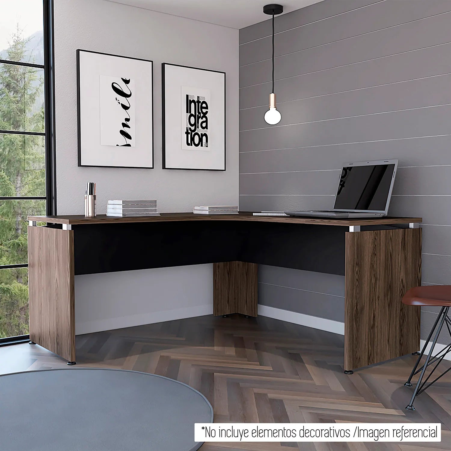 Escritorio L-160 Home Office - Negro Soft / Coñac