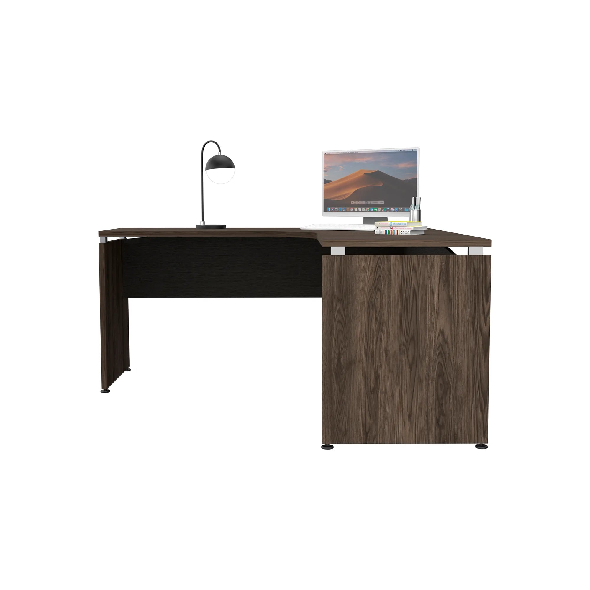 Escritorio L-160 Home Office - Negro Soft / Coñac