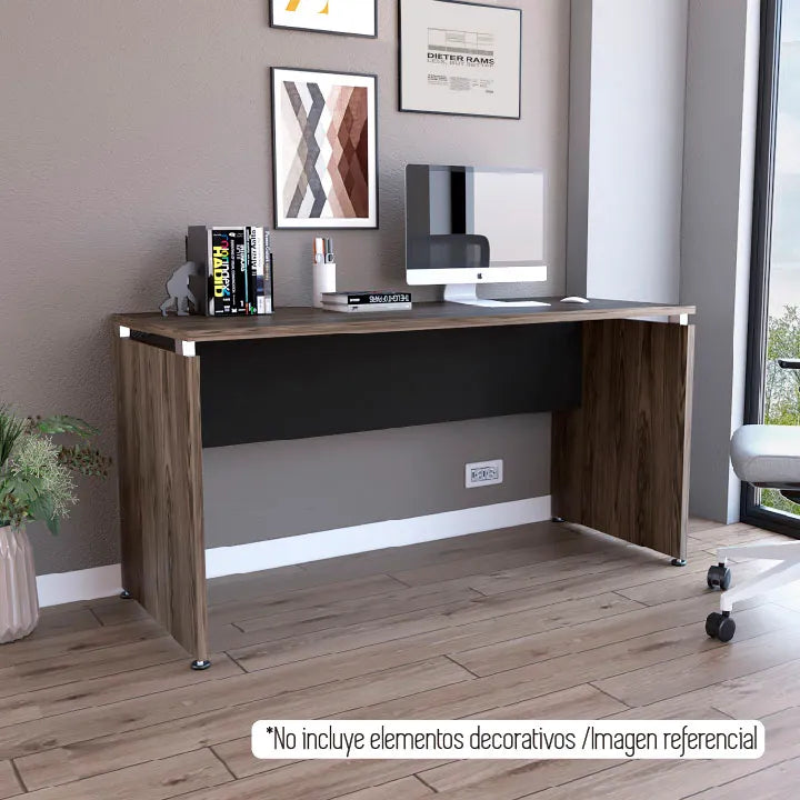 Escritorio Recto M-150 Home Office - Negro Soft / Coñac