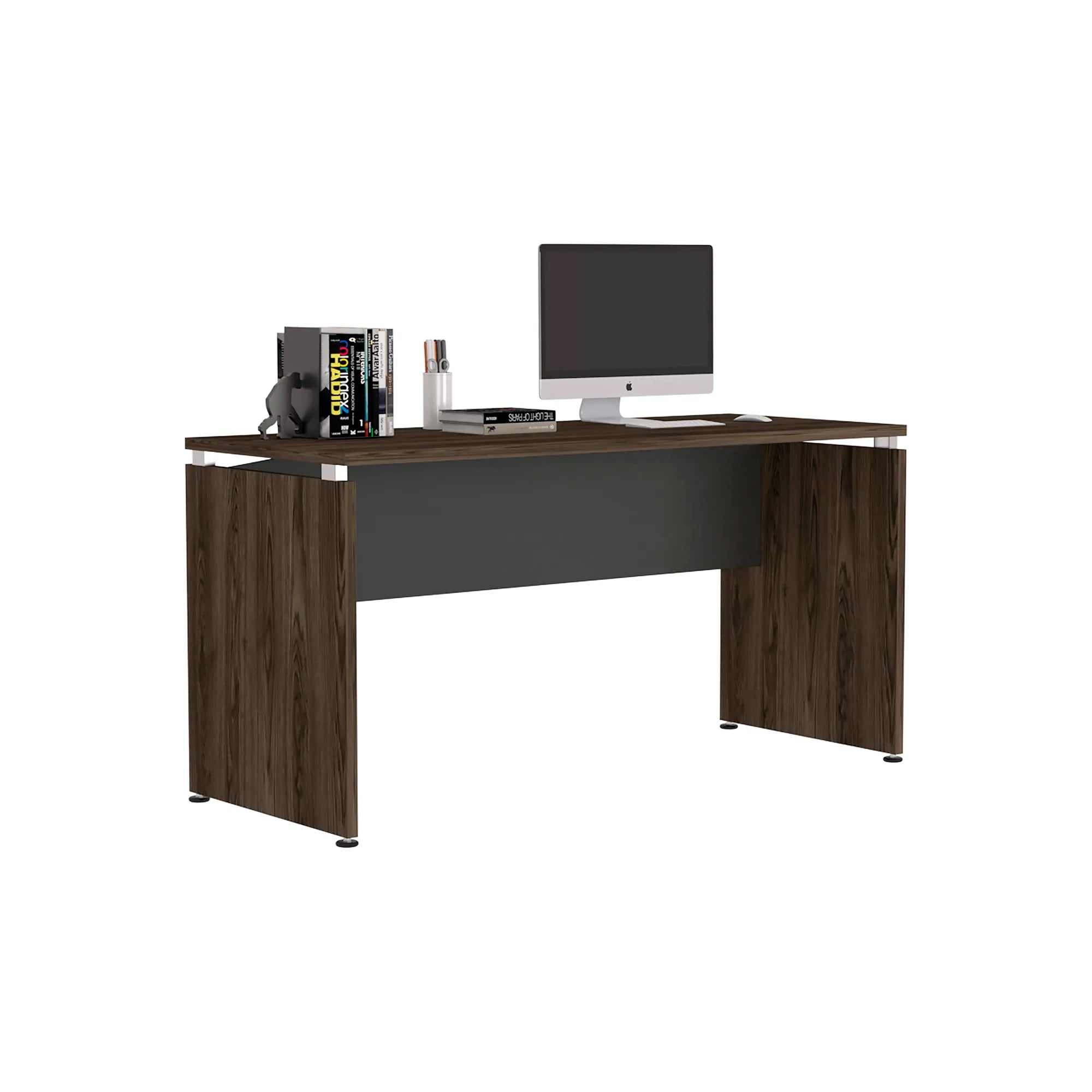 Escritorio Recto M-150 Home Office - Negro Soft / Coñac