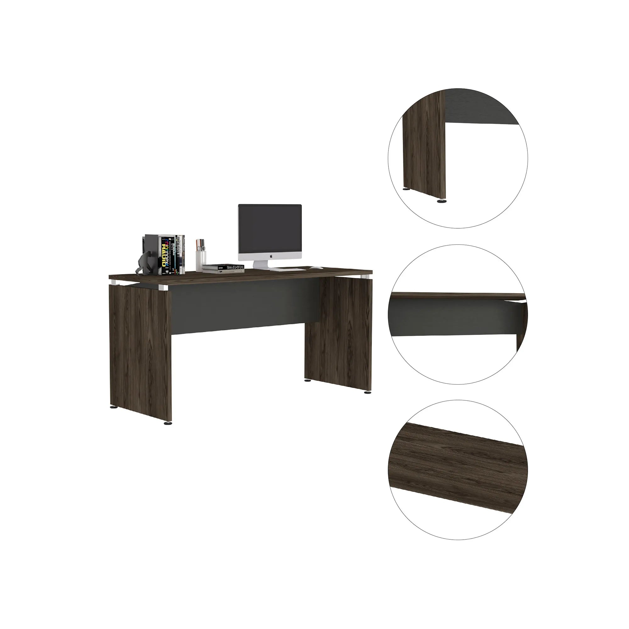 Escritorio Recto M-150 Home Office - Negro Soft / Coñac