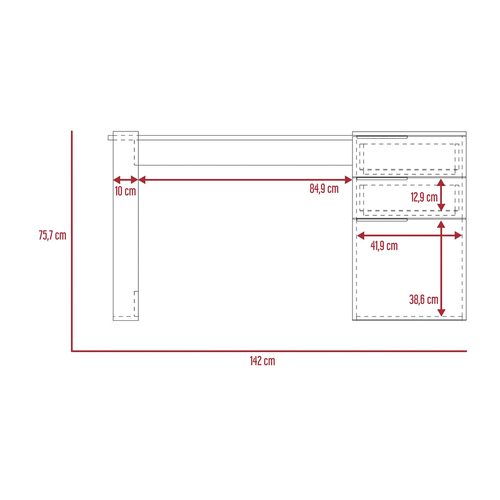 Escritorio Recto 2 Cajones + 1 Puerta Office W-142 - Ceniza / Plomo