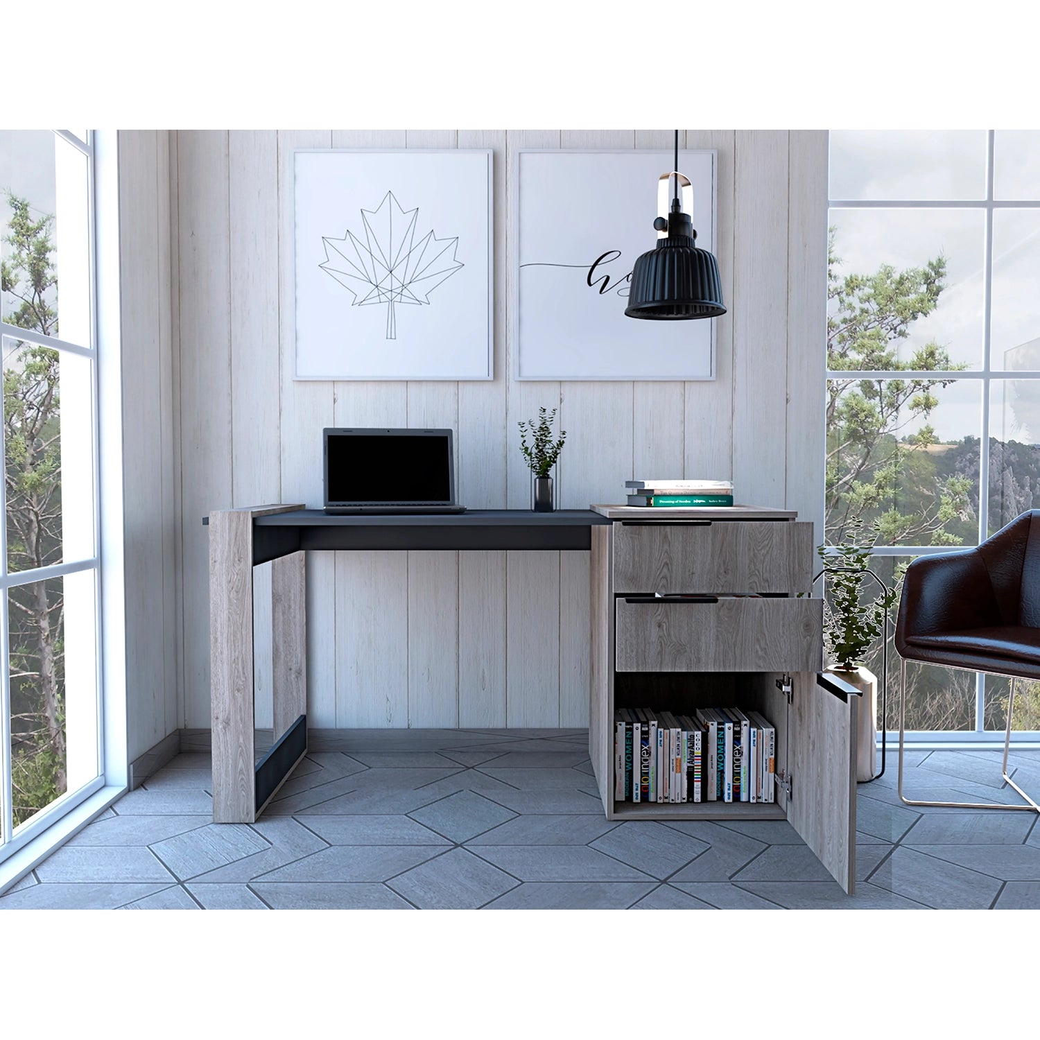 Escritorio Recto 2 Cajones + 1 Puerta Office W-142 - Ceniza / Plomo