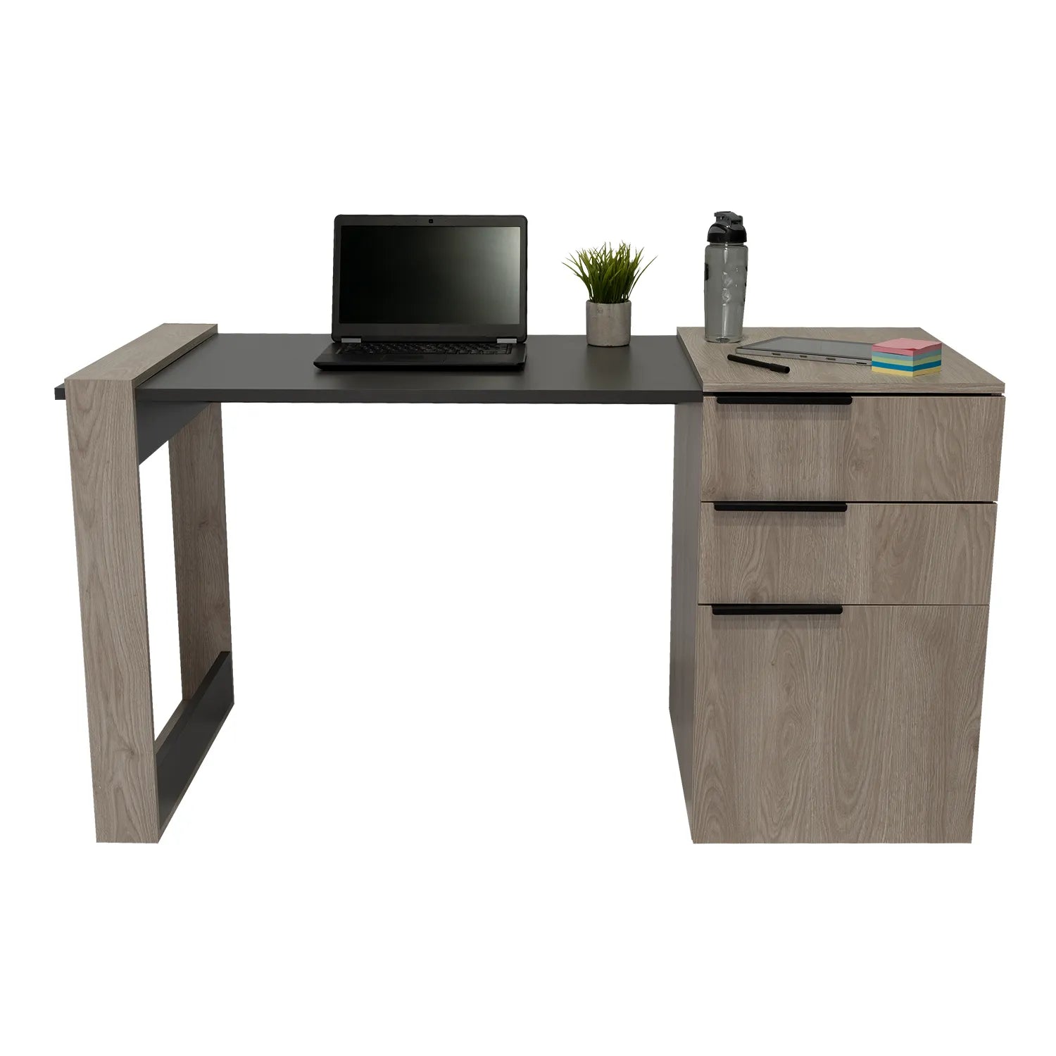 Escritorio Recto 2 Cajones + 1 Puerta Office W-142 - Ceniza / Plomo