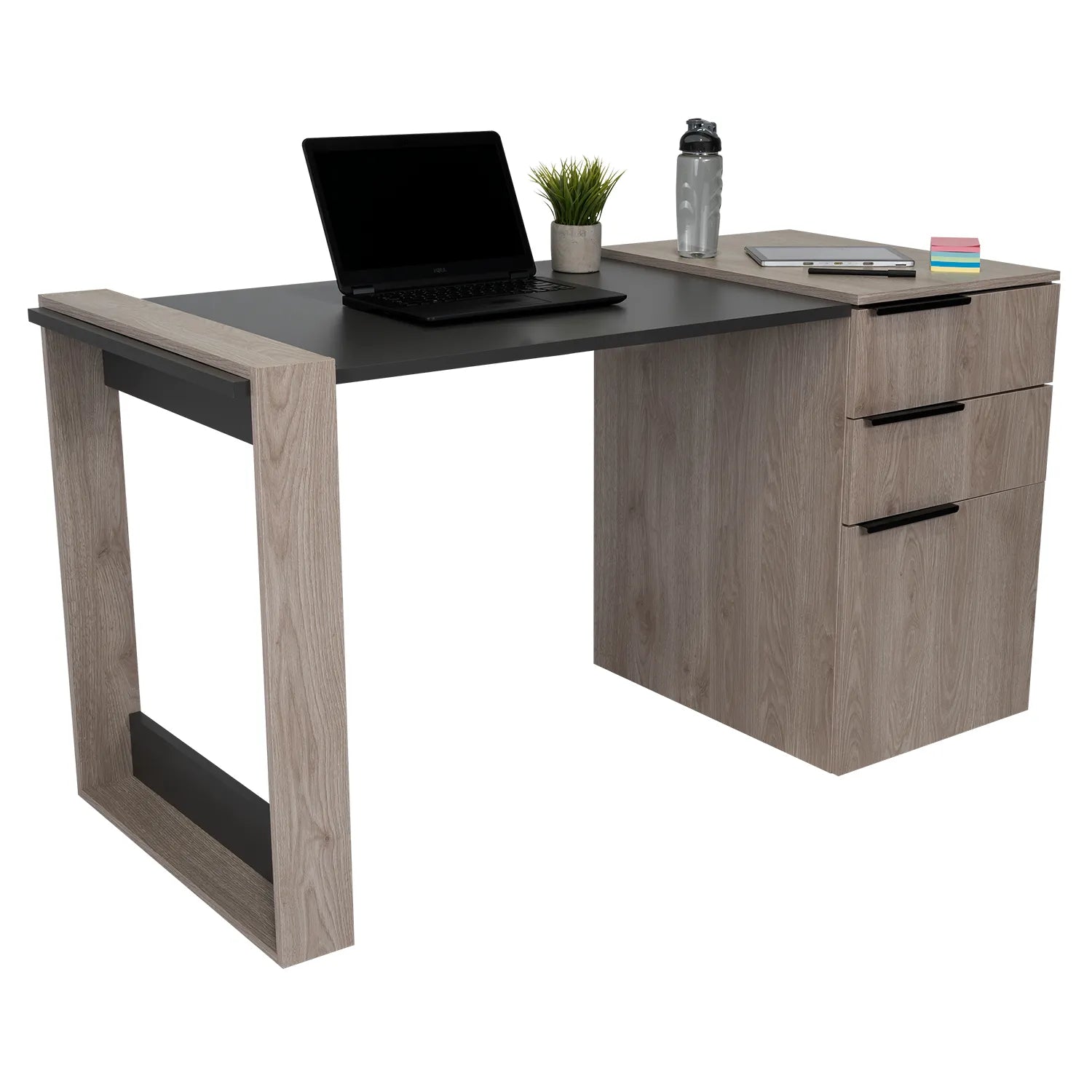 Escritorio Recto 2 Cajones + 1 Puerta Office W-142 - Ceniza / Plomo