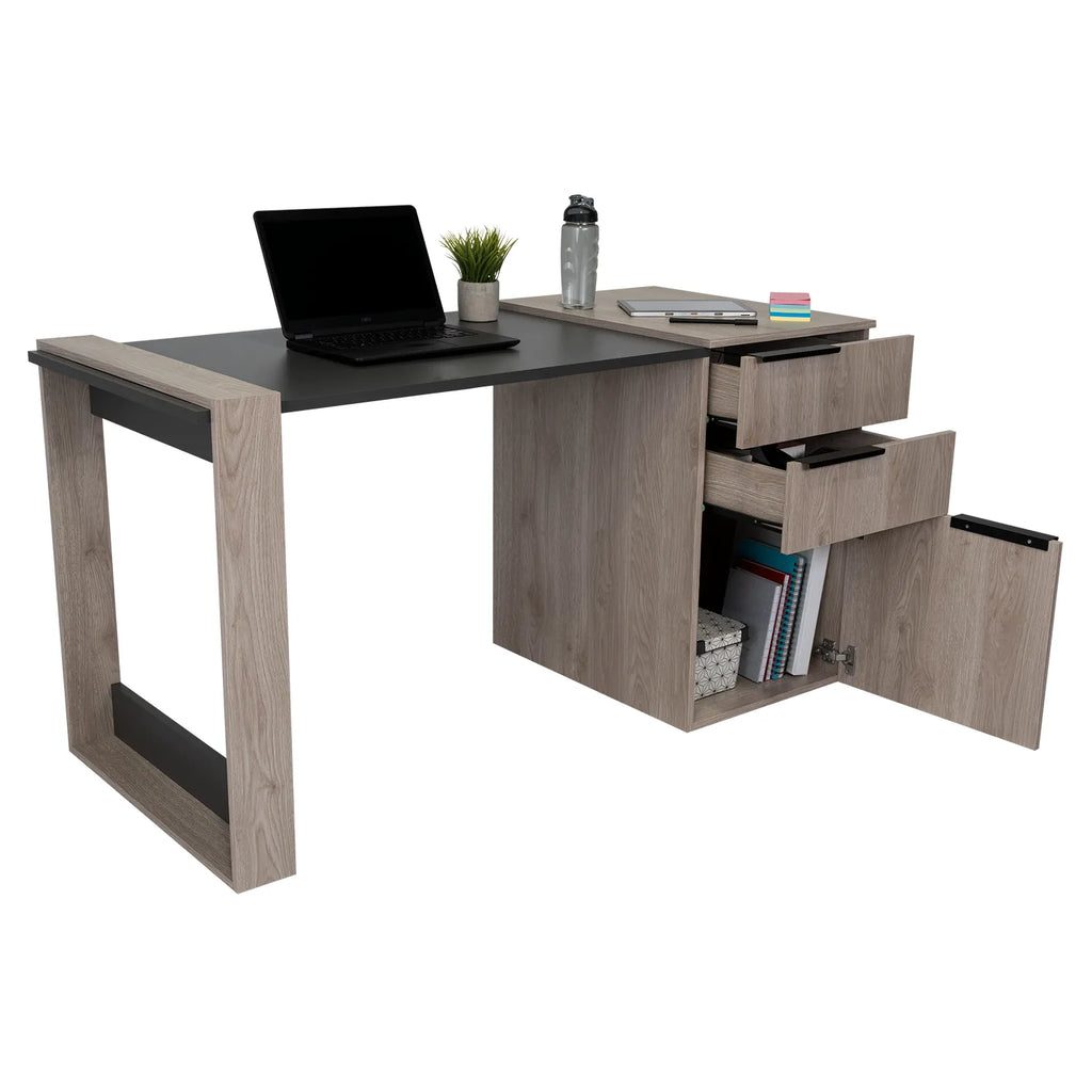 Escritorio Recto 2 Cajones + 1 Puerta Office W-142 - Ceniza / Plomo