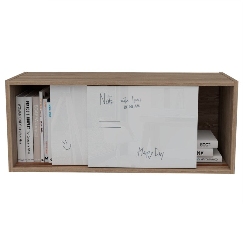 Gabinete Note, Blanco Hg y Miel, con dos puertas deslizables y cajón interior - vista 4