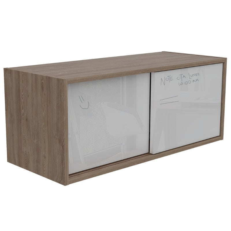 Gabinete Note, Blanco Hg y Miel, con dos puertas deslizables y cajón interior - vista 3