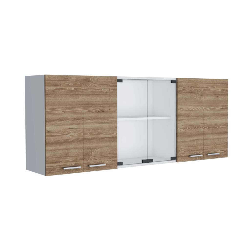 Gabinete Superior Vega, Miel y Blanco, incluye entrepaño móvil central y dos puertas de vidrio - vista 6