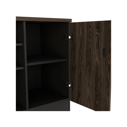 Gabinete 2 Puertas + Doble Chapa Home Office - Negro Soft / Coñac