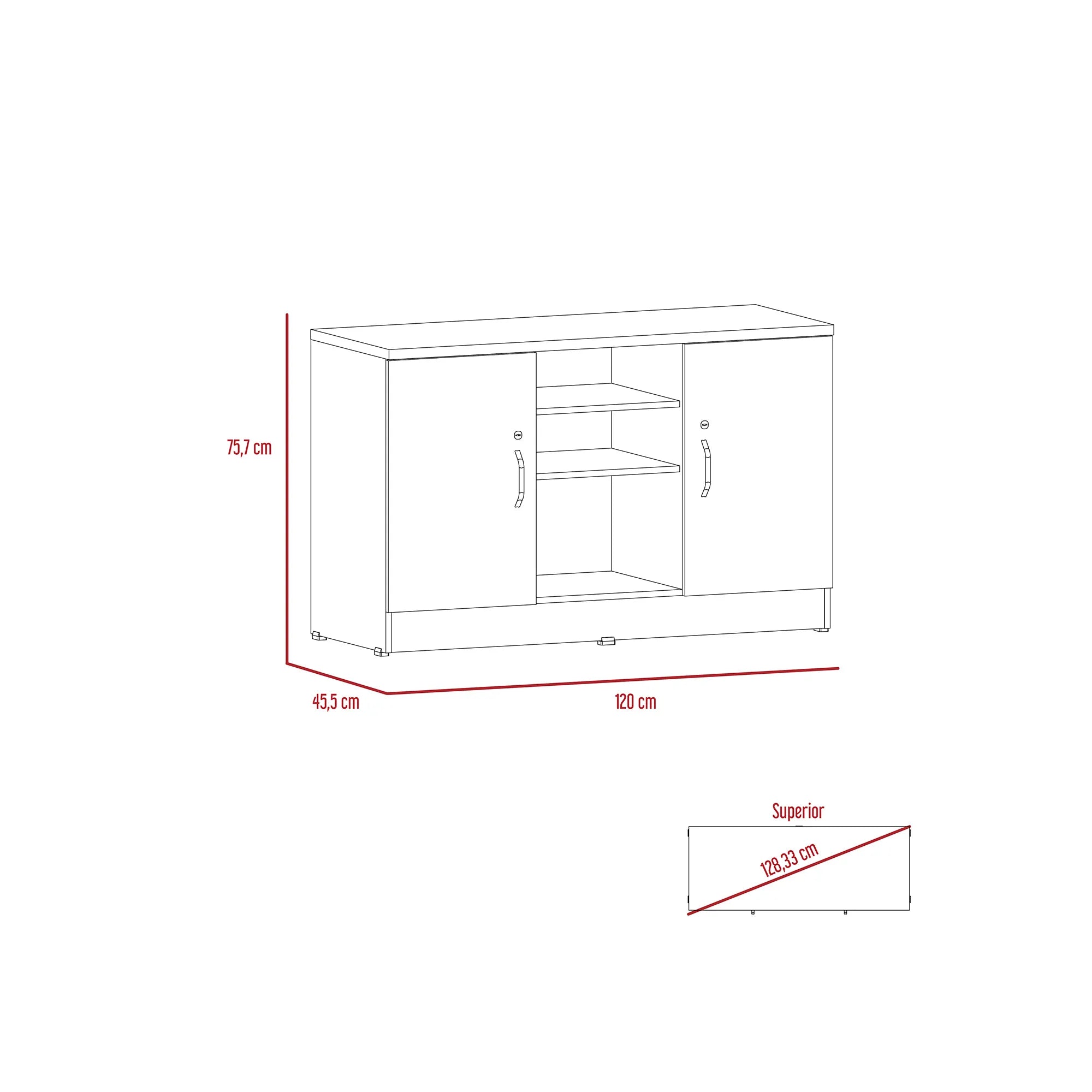 Gabinete 2 Puertas + Doble Chapa Home Office - Negro Soft / Coñac