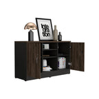 Gabinete 2 Puertas + Doble Chapa Home Office - Negro Soft / Coñac