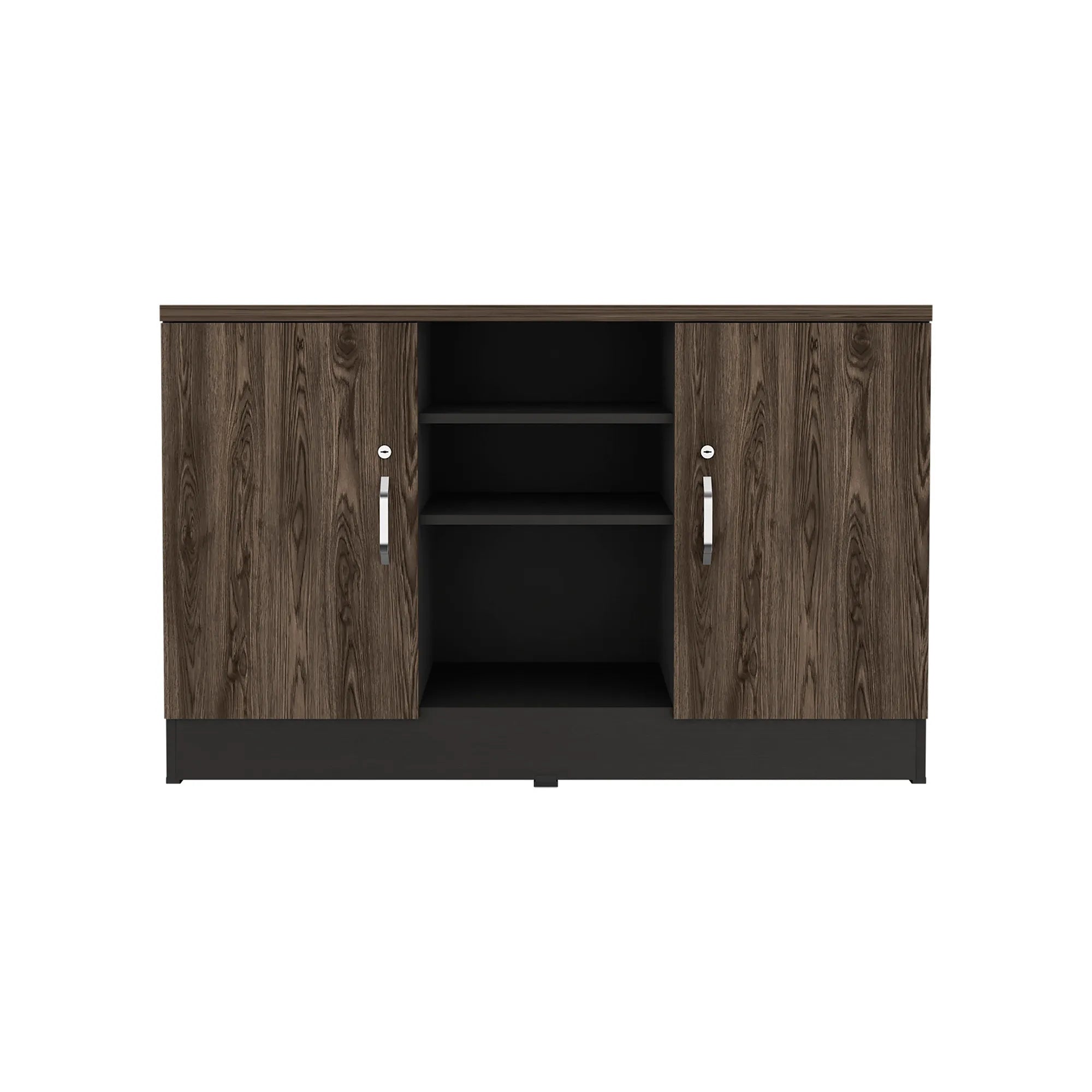 Gabinete 2 Puertas + Doble Chapa Home Office - Negro Soft / Coñac