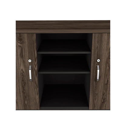Gabinete 2 Puertas + Doble Chapa Home Office - Negro Soft / Coñac