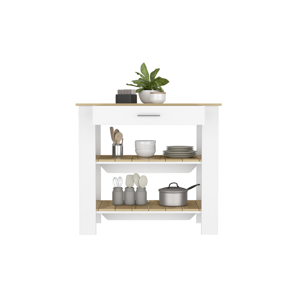 Mesa De Cocina Ccala, Blanco y Macadamia, con entrepaños para colocar objetos de cocina - vista 1