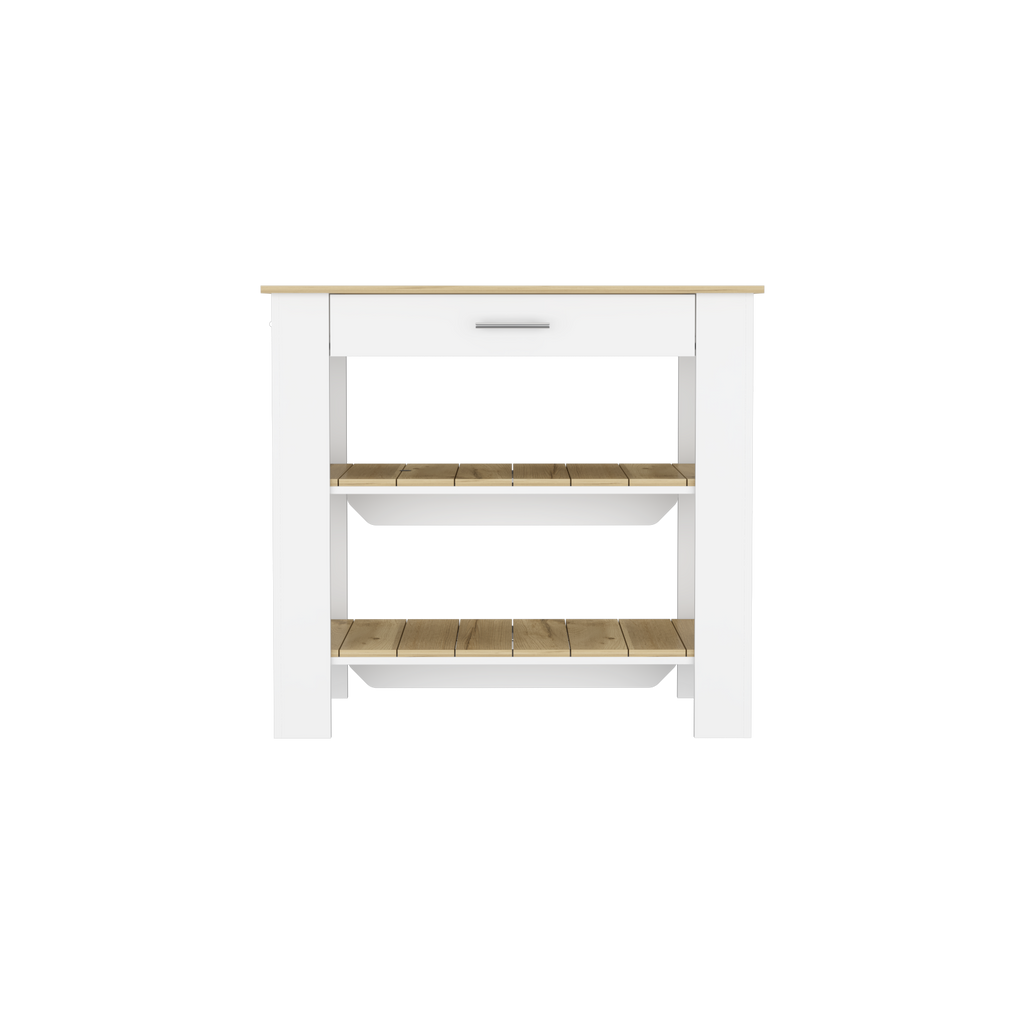Mesa De Cocina Ccala, Blanco y Macadamia, con entrepaños para colocar objetos de cocina - vista 5