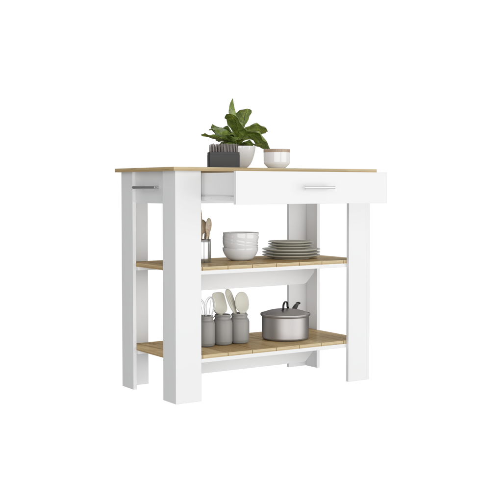 Mesa De Cocina Ccala, Blanco y Macadamia, con entrepaños para colocar objetos de cocina - vista 2