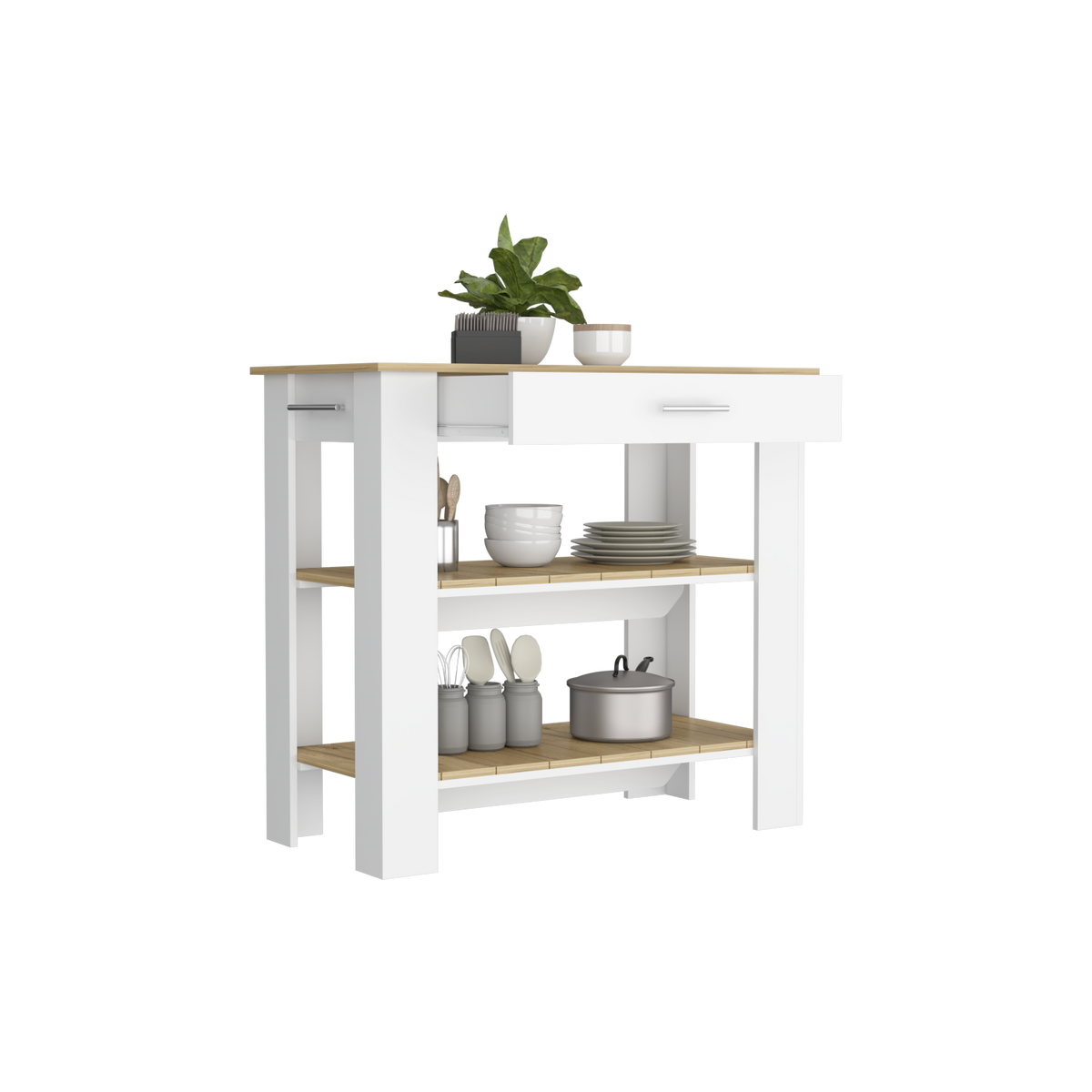 Mesa De Cocina Ccala, Blanco y Macadamia, con entrepaños para colocar objetos de cocina - vista 6